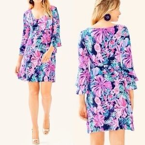 Lilly Pulitzer Raina Dress Multi Garden Get Away Bell Sleeve Small